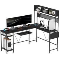 HOMCOM Modularer reversibler Eckschreibtisch, Schreibtisch mit Stauraum 160-240 cm im Industriestil - Steckdose und USB-Port, Aufbewahrungsregale und Tastaturablage, Computertisch für 2 Personen, Schwarz Aosom