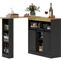 HOMCOM Ausziehbarer Bartisch 360°drehbarer Esstisch mit Stauraum Stehtisch Bistrotisch Küchentheke mit 8 Ablageflächen und 2 Schiebetüren für Esszimmer 187,5 x 35 x 105 cm Schwarz Aosom