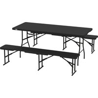 Outsunny Bierzeltgarnitur 3-teiliges Set Klappbar Campingtisch, 2 Bierbank mit Tragegriff, Rattanoptik, Biertischgarnitur Festzeltgarnitur für Balkon, Partyzelt, Garten 180 x 74 x 74 cm Aosom