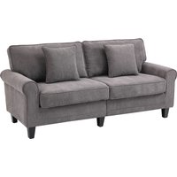 HOMCOM 3-Sitzer-Sofa aus geripptem Samtstoff, Sofa für Wohnzimmer, 197 cm, mit gepolsterten Armlehnen und Rückenlehne, Sofa mit 2 Kissen, massiven Pinienholzbeinen, für Wohnzimmer, Schlafzimmer, Büro, Grau Aosom