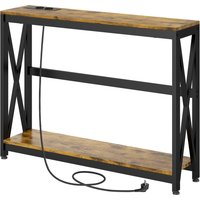 HOMCOM Konsolentisch mit Mehrfachsteckdose, Sofatisch mit 2 Regalen, schmale Eingangskonsole für Wohnzimmer, Schlafzimmer, Flur, 100 x 24 x 75 cm, industrieller Stil, rustikal braun und schwarz Aosom