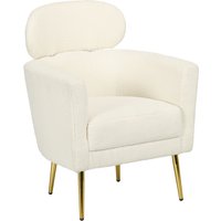 HOMCOM Wohnzimmer-Sessel mit abnehmbarer Kopfstütze, Fauteuil crapaud, moderner Stil, Teddyplüsch-Bezug, goldfarbene Metallfüße, für Wohnzimmer, Schlafzimmer, Arbeitszimmer, Creme Aosom