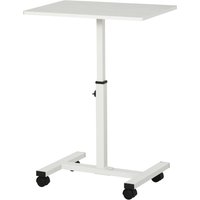 HOMCOM Beistelltisch für Sofa mit höhenverstellbarer und rollbarer PC-Halterung, Computersupport für Zuhause und Büro, 60x40x52,5-84 cm, Metall und Holz, Weiß Aosom