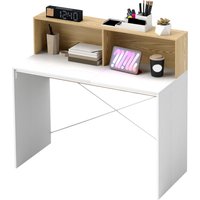 HOMCOM Computertisch mit Aufbewahrung 110 x 50 cm mit 2 offenen Fächern und Regal, Computertisch für Homeoffice, Schlafzimmer, kleine Räume, weiß und natur Aosom