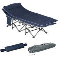 Outsunny Campingbett klappbar Feldbett Klappbett mit Kopfkissen Seitentasche Matratze Gästebett bis 150 kg belastbar Reisen Outdoor Oxford Dunkelblau 188 x 64,5 x 53 cm Aosom