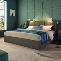 Bettgestell 140x200 Doppelbett 140x200 cm mit Stauraum LED-Lampe USB-Anschluss gepolstertes Kopfteil robuste Konstruktion Grau Aosom.de