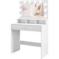 HOMCOM Schminktisch mit LED-Beleuchtung, Frisiertisch mit Spiegel, einstellbare Helligkeit, Kosmetiktisch mit 2 Schubladen, offene Ablagen, für Schlafzimmer, Weiß Aosom