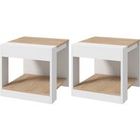 HOMCOM Set aus 2 Beistelltischen Sofatisch Nachttisch Holzoptik weiß und natur 40 x 40 x 45 cm Aosom