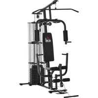 HOMCOM Gym Kraftstation Fitnessstation Multigym mit Gewichten, Latzug & Beincurl, Metall & PU-Kunstleder, Schwarz Aosom