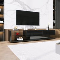 TV-Schrank, mit LED-Beleuchtung Glasregale Hochglanz Schwarz Schubladen für Fernseher bis 75 Zoll, 2 Schubladen, 170 x 36 x 38 cm Aosom.de