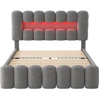 Doppelbett, Polsterbett 160x200 cm, moderner Samtoptik komfortabel mit 4 Schubladen, LED-Lichtleiste, Grau, Flexibel einstellbares Kopfteil Aosom.de