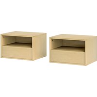 HOMCOM 2er Set Nachttisch hängend, Schwebender Nachtschrank mit Schublade, offenes Regal, Wandschrank für Schlafzimmer, Wohnzimmer, 45 x 35 x 27,5 cm, Naturholz Aosom