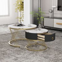 Couchtisch 2er-Set mit Schubladen Marmoroptik Golddekor weiß Beistelltisch Eleganter Design hochwertig stabil für Wohnzimmer, 70 x 70 x 45 cm Aosom.de