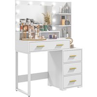 HOMCOM Schminktisch mit Spiegel und 9 LED-Lichtern, moderner Make-up-Tisch - 4 Schubladen und 6 offene Fächer, Schminktisch für Schlafzimmer, Ankleidezimmer, 100 x 40 x 138 cm, weiß Aosom