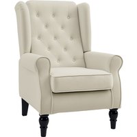 HOMCOM Einzelsessel Relaxsessel Ohrensessel Einzelstuhl Akzentsessel mit Tufting Holzfüße Polyester Creme 74 x 86 x 102 cm Aosom