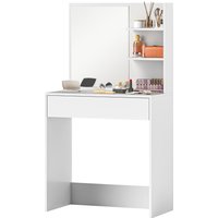 HOMCOM Schminktisch mit Spiegel, Make-up-Tisch mit Schublade und Regalen, für Schlafzimmer, 75l x 40T x 137H cm, weiß Aosom