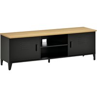 HOMCOM TV Lowboard TV Schrank Fernsehschrank Fernsehtisch TV-Regal Kommode bis zu 55" mit 2 Türen Regal Metall Holz Schwarz 150 x 40 x 50 cm Aosom