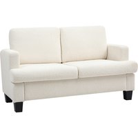 HOMCOM 2-Sitzer-Sofa in Veloursstoff mit Armlehnen, Modernes 2-Sitzer-Sofa mit Holzbeinen und Abnehmbaren und Waschbaren Kissen für Wohnzimmer, Salon, Zuhause und Büro, 138x70x80 cm, Cremeweiß Aosom