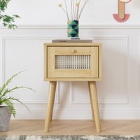 Nachttisch Rattan - Klassischer Nachttisch mit Rattan-Schublade, 38x38x58cm, Goldgriff, Langen Holzbeinen, Stauraum Wohnzimmer Schlafzimmer Aosom.de