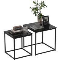 HOMCOM Beistelltisch 2er-Set Couchtisch-Set Kaffeetisch mit Glastischplatte quadratischer Sofatisch aus Stahl schwarz für Wohnzimmer Aosom.de