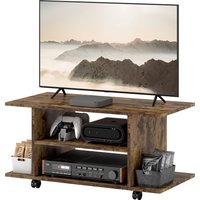 HOMCOM Modernes TV-Möbel mit Regalen, TV-Schrank mit 42" Rollen und Bremsen, 2 kleine Seitenregale für Wohnzimmer und Schlafzimmer, 80x40x40 cm, Rustikales Braun Aosom