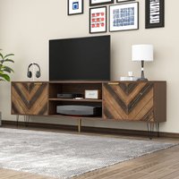 TV-Schrank, Lowboard mit robusten Eisenfüßen Stauraum Massivholzfurnier vergoldeten Griffen, 157 x 38 x 48 cm, Holzfarbe Aosom.de