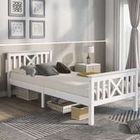 Einzelbett 90x200, Minimalistisches Design Ohne Matratze Mit Stauraum Weisses Bett 90x200 cm Aosom.de
