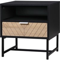 HOMCOM Nachttisch Nachtkonsole im Industriestil mit Schublade Fach Metallgestell Holzoptik Chevron-Muster Schwarz Aosom