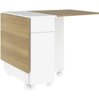 HOMCOM Klappbarer Esstisch auf Rollen, erweiterbarer Küchentisch für 2-6 Personen mit 2 Flügeln, 2 Schubladen und 2 Schränken, für kleine Räume, 140 x 76 x 74 cm, weiß und naturholz Aosom
