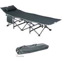 Outsunny Sonnenliege Klappbare Liege mit Kopfkissen Seitentasche integrierte Aufbewahrungstasche Metall und Oxford-Stoff 188 x 64,5 x 53 cm grau Aosom