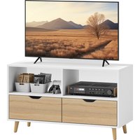HOMCOM TV Schrank Lowboard mit 2 Ablage, Schublade, 99 cm lang Fernsehtisch für Fernseher, TV Board für Wohnzimmer, Weiß Aosom