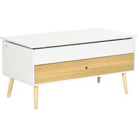 HOMCOM Couchtisch rechteckig mit klappbarem Tablett und 1 Schublade aus Holz dim. 100L x 50B x 49H cm Weiß Aosom