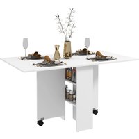 HOMCOM Klappbarer Tisch mit Rollen, Design Esstisch, Platzsparend, Modernes Design, mit Rollen, Regale, 140 × 80 × 74cm, Weiß Aosom