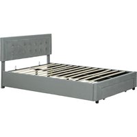 HOMCOM Doppelbettgestell 140 x 200 cm für 2 Personen - hydraulische Anhebung, Stauraum, Schublade auf Rollen, verstellbares Kopfteil und Lattenrost aus Holz, gepolstert mit samtigem Effekt, Grau Aosom