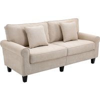 HOMCOM 3-Sitzer-Sofa aus Ripsveloursstoff, 197 cm, mit gepolsterten Armlehnen und Rückenlehne, Sofa mit 2 Kissen, massive Pinienholzbeine, für Wohnzimmer, Schlafzimmer, Büro, beige Aosom