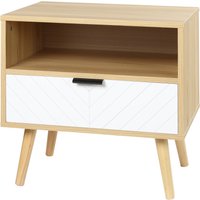 HOMCOM Nachttisch mit Schublade und Fach im skandinavischen Stil aus Spanplatte mit massiven Holzbeinen 50 x 39,5 x 49,5 cm Chevron-Muster Aosom