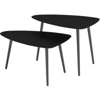 Outsunny Couchtisch 2er Set, Wetterfest Balkontisch aus Stahl, Beistelltisch im Geometrischem Design, Kaffeetisch Outdoor, Gartentisch Terrassentisch für Garten Terrasse Balkon Schwarz Aosom