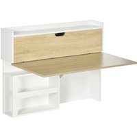 HOMCOM Klappbarer Wandtisch mit Stauraumregalen und Schrank, klappbarer Schreibtisch, klappbarer Wandtisch, platzsparende Option für Wohnzimmer, Esszimmer, kleine Räume, Naturholzoptik Aosom