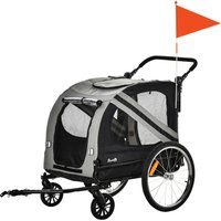 PawHut Hundeanhänger & Hundebuggy 2-in-1 Hundefahrradanhänger mit Reflektoren, für Mittelgroße Hunde bis 20 kg, Oxford-Gewebe, Grau Aosom