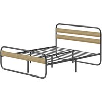 HOMCOM Doppelbettgestell 160 x 200 cm, 2 Personen Bett im Industriestil mit Stauraum unter dem Bett, Lattenrost, Kopf- und Fußteil - einfacher Aufbau, aus Holz und Stahl, Holzoptik Aosom