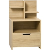HOMCOM Nachttisch Nachtschrank mit Schublade, Beistelltisch mit Offenem Fach, 2 Regalen, Nachtkommode für Schlafzimmer, Wohnzimmer, Natur, 45 x 35 x 73 cm Aosom