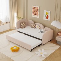 Sofa-Bett 90x200cm für Kinderzimmer, Rosa, mit Schubladen, Wohnzimmer, Sofa-Bett rosa, ohne Matratze, Kinderzimmer Sofa-Bett Aosom.de