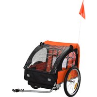 HOMCOM Kinderfahrradanhänger für 2 Kinder, sicherer Stahlrahmen, Sicherheitsgurt, Oxford-Gewebe, orange-schwarz, 130x76x88cm Aosom.de