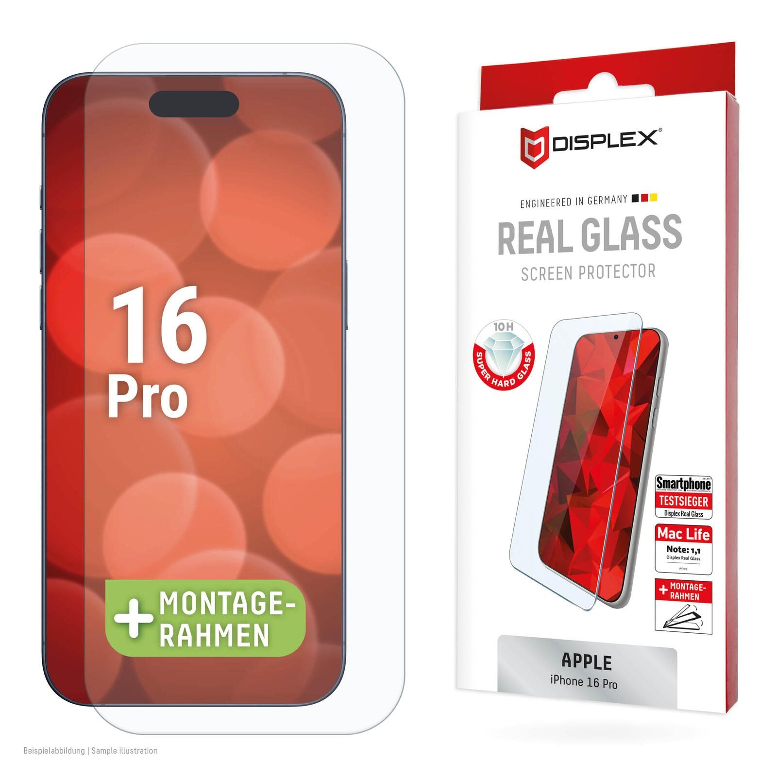 DISPLEX Panzerglas 2D/ Clear 10H für Apple iPhone 16 Pro