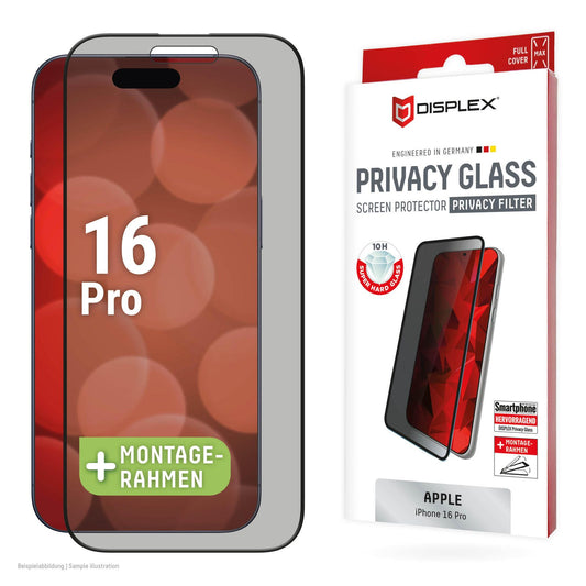 DISPLEX Privacy Full Cover Panzerglas (10H) für Apple iPhone 16 Pro
