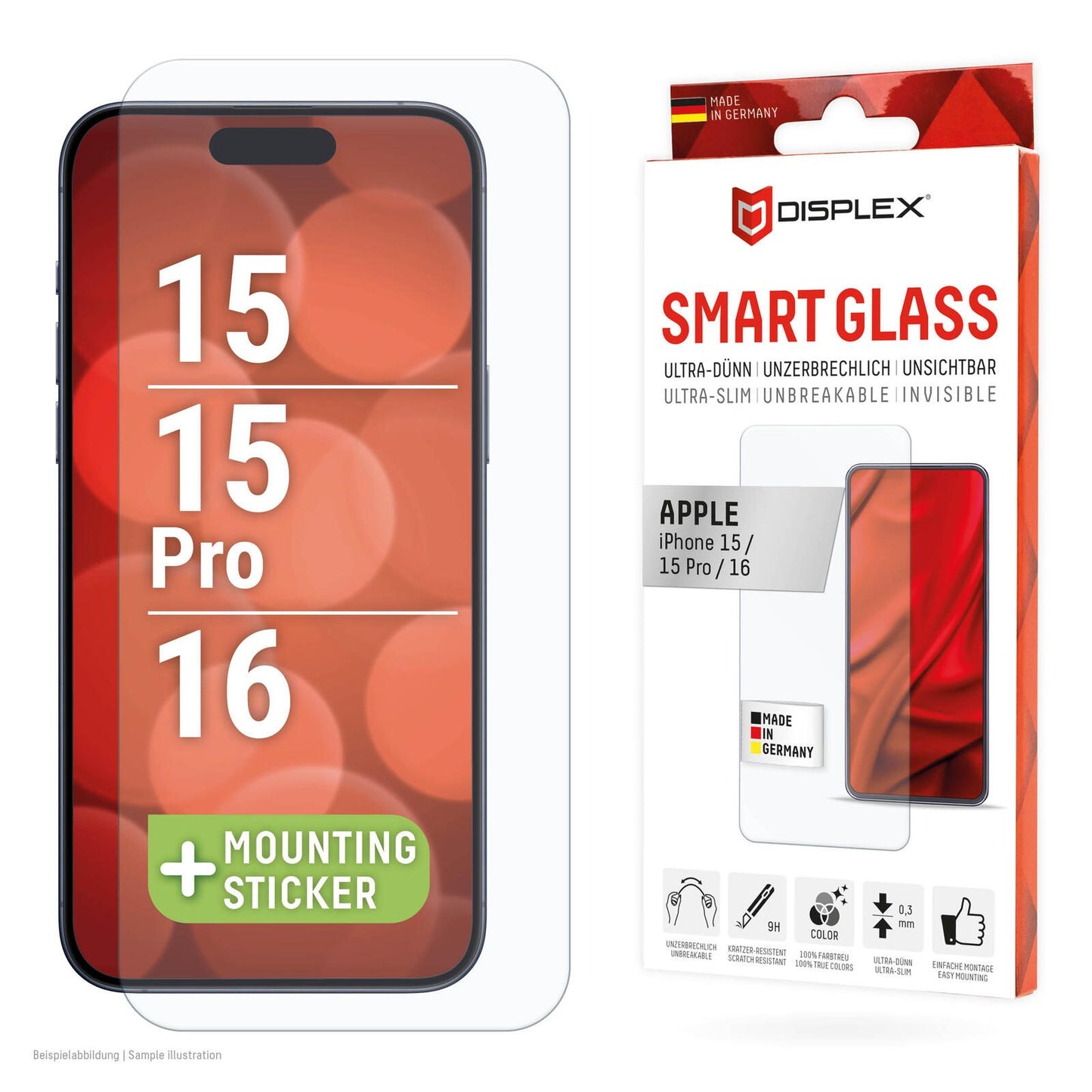DISPLEX Smart Glass für Apple iPhone 15/15 Pro/16