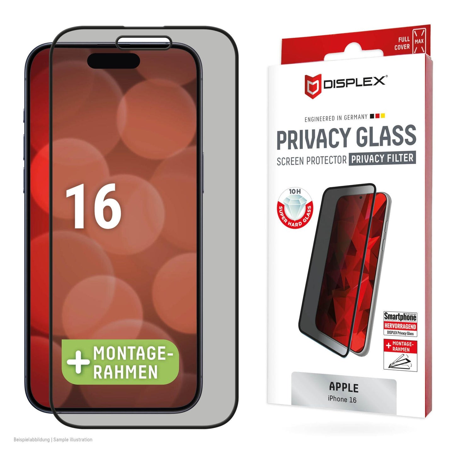 DISPLEX Privacy Full Cover Panzerglas (10H) für Apple iPhone 16