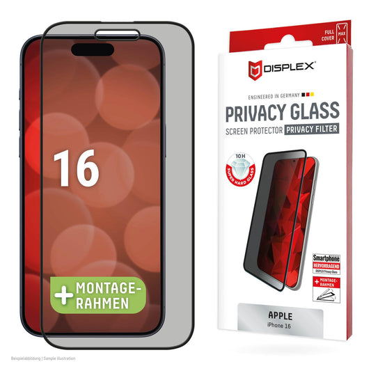 DISPLEX Privacy Full Cover Panzerglas (10H) für Apple iPhone 16