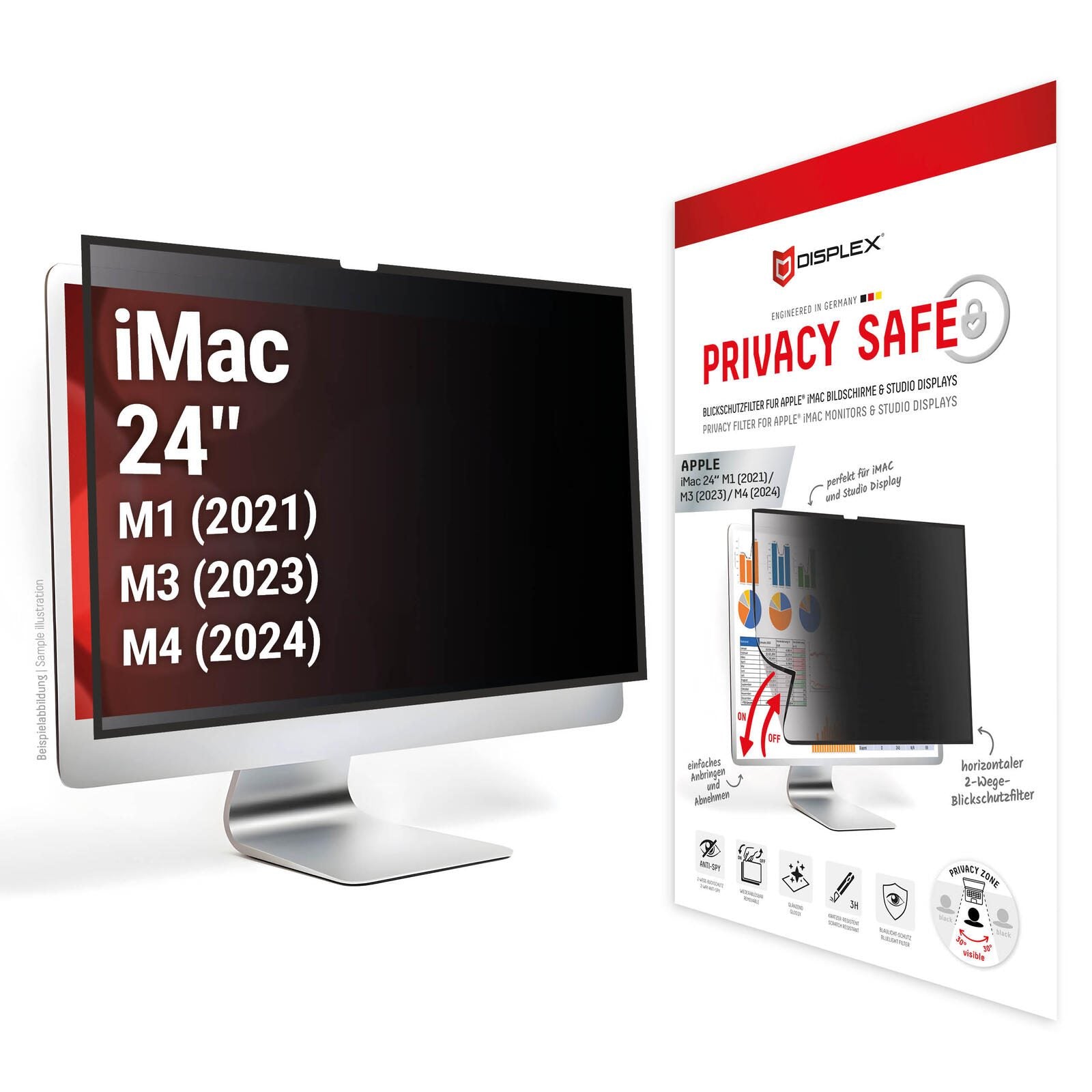 DISPLEX PRIVACY SAFE Blickschutzfilter für Apple iMac 24" M1 (2021)/ M3 (2023)/ M4 (2024)