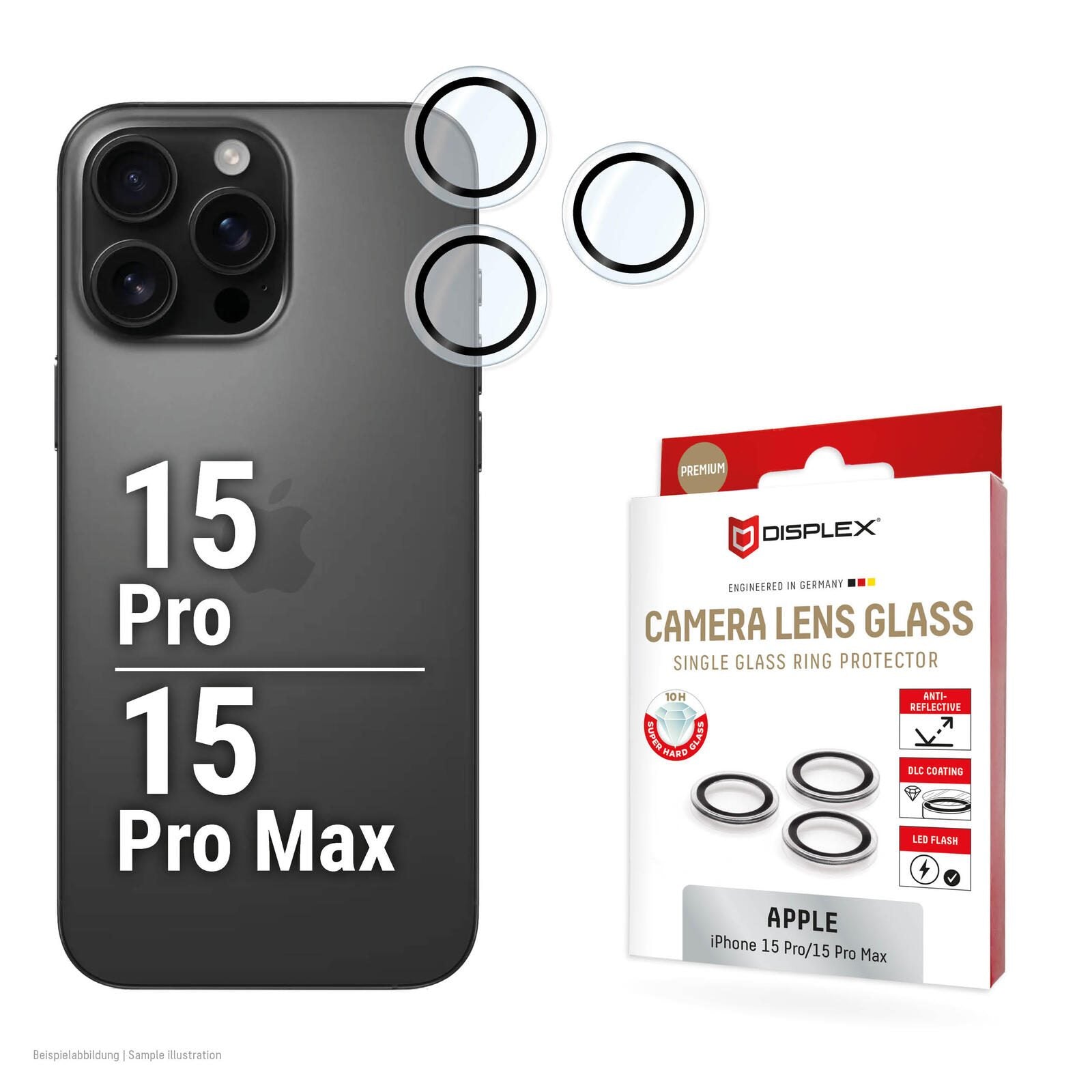 DISPLEX Premium Camera Lens Glass, iPhone 15 Pro/15 Pro Max Einzelringe